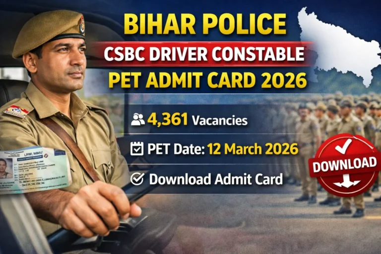 Bihar Police CSBC Driver Constable PET Admit Card 2026 – Download Now