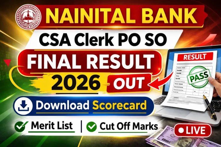 Nainital Bank CSA Clerk, PO & SO Final Result 2026