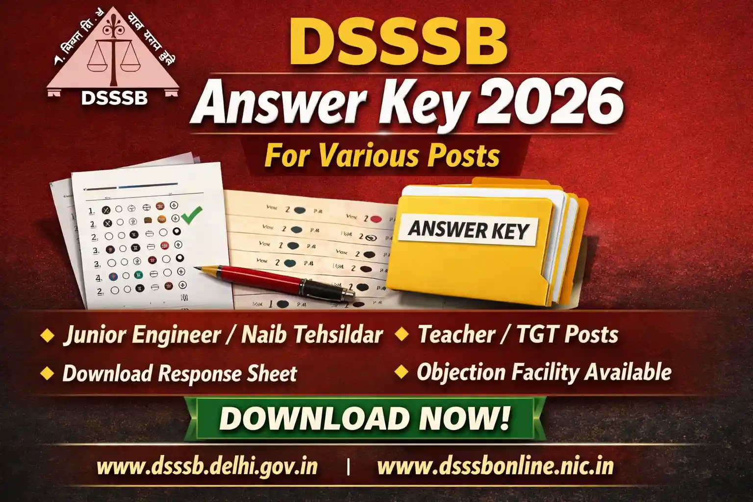 DSSSB Answer Key 2026 for Various Post