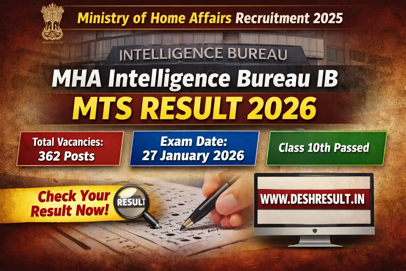MHA Intelligence Bureau IB MTS Result 2026 1 MHA Intelligence Bureau IB MTS Result 2026