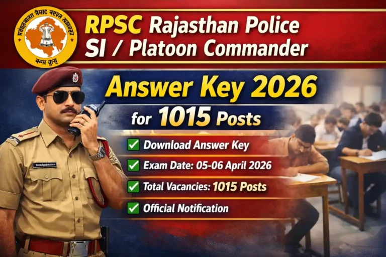 RPSC Rajasthan Police SI, Platoon Commander Answer Key 2026