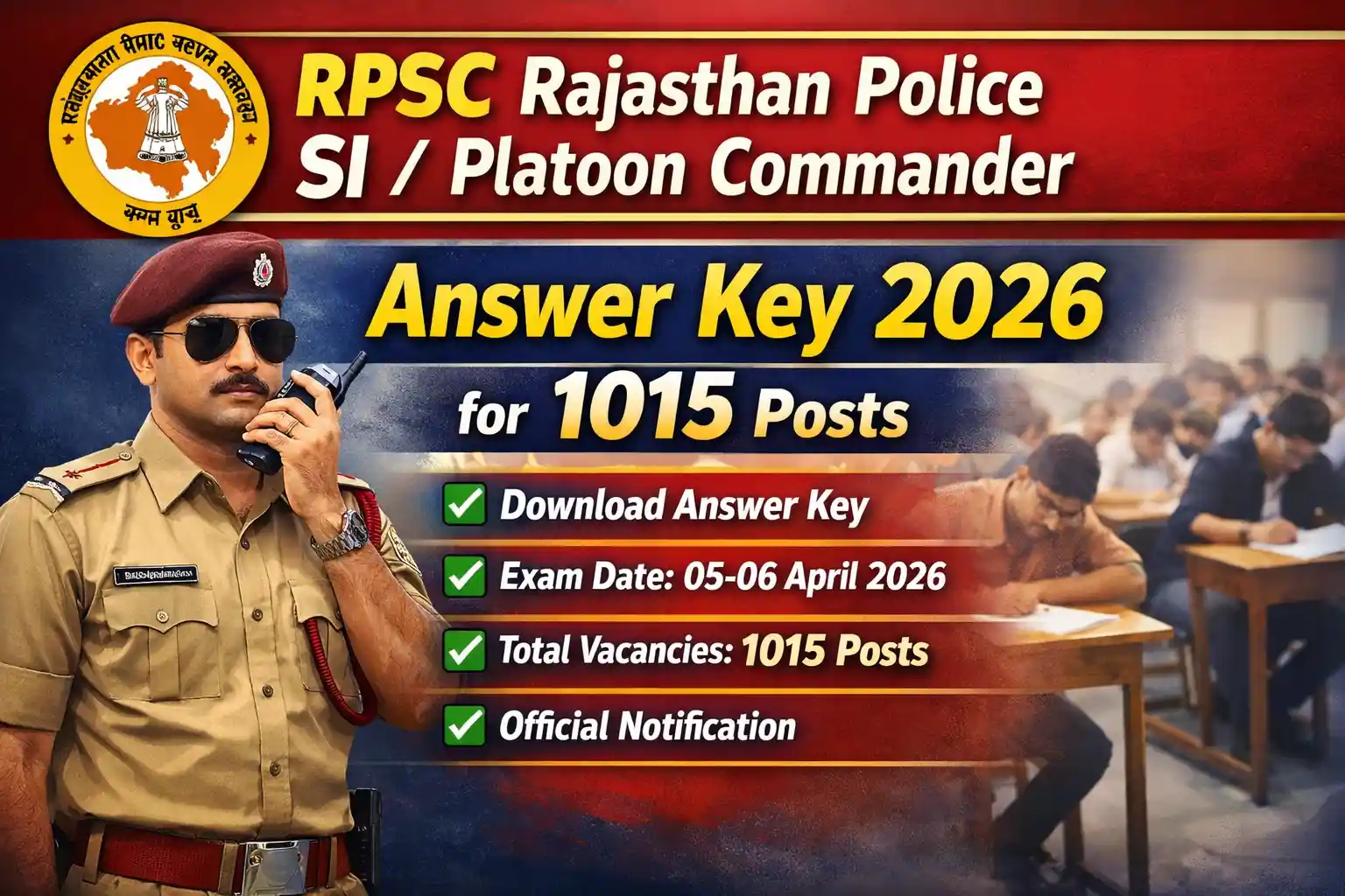 RPSC Rajasthan Police SI, Platoon Commander Answer Key 2026