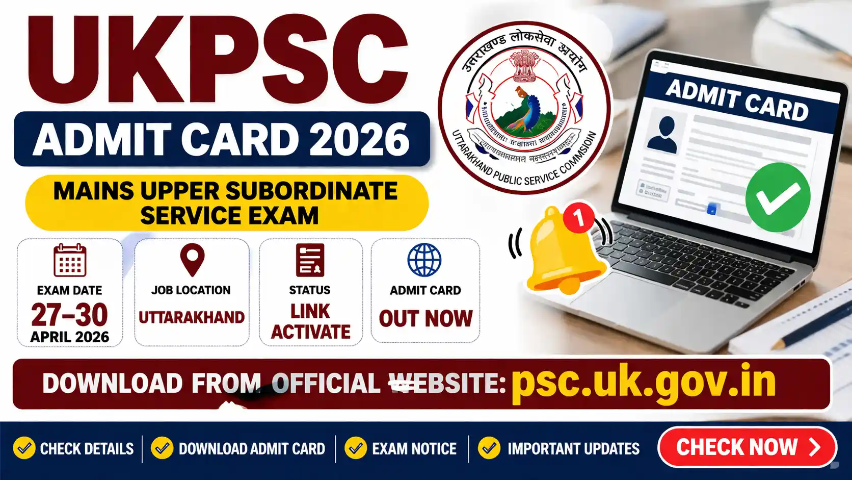 UKPSC Admit Card 2026 for Mains Upper Subordinate Service Exam